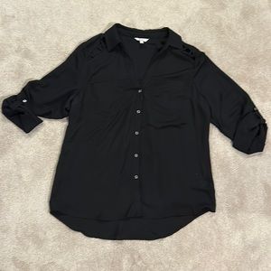 Candie's Black Cut Out Shoulder Button Up Top